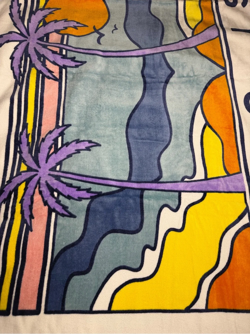 Life Is Good Purple Palm Coastal Sunset Beach Towel - Purple/Yellow/Orange/Blue